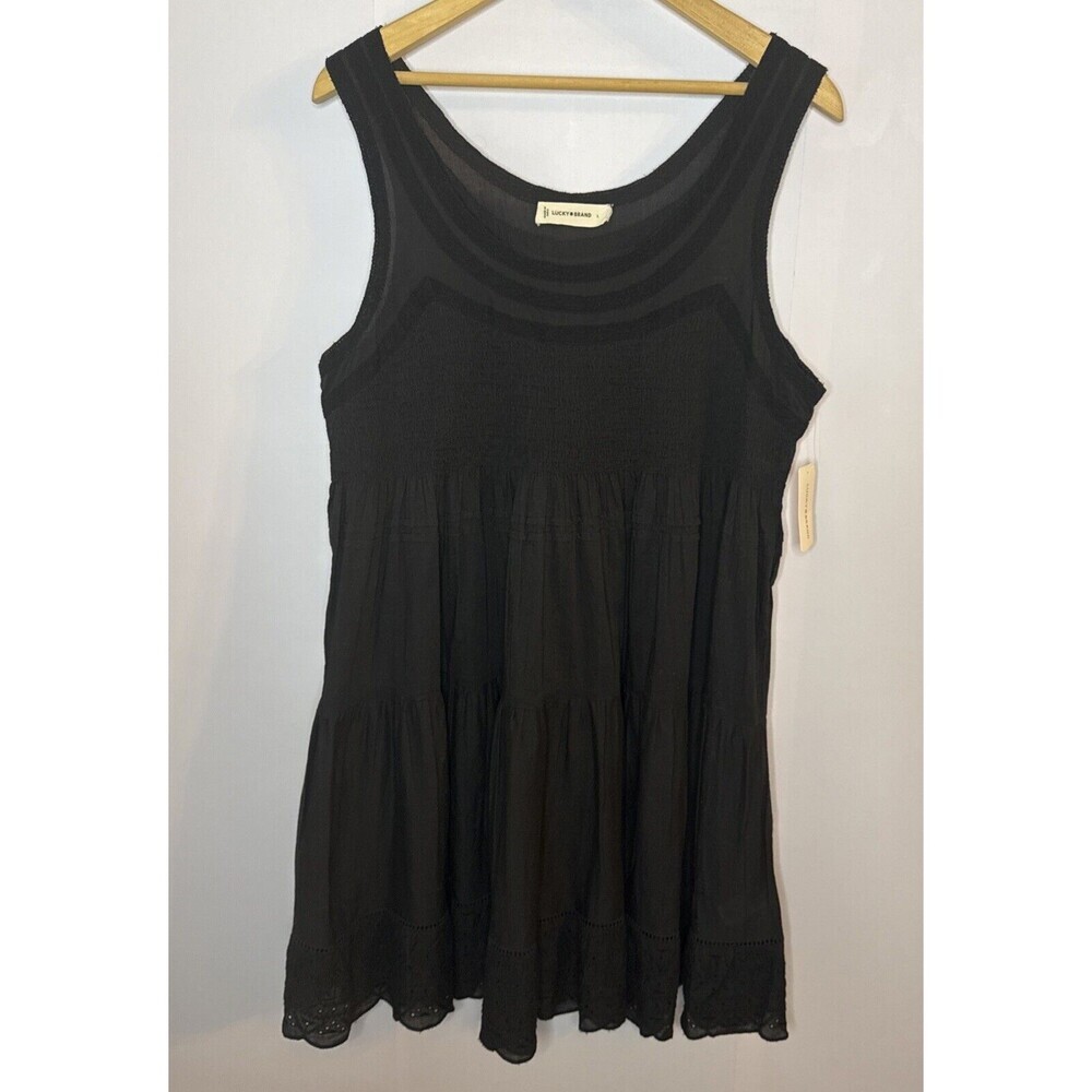 Lucky Brand Eyelet Drop Waist Mini Dress Black Womens L Boho‎ Moto Embroidered